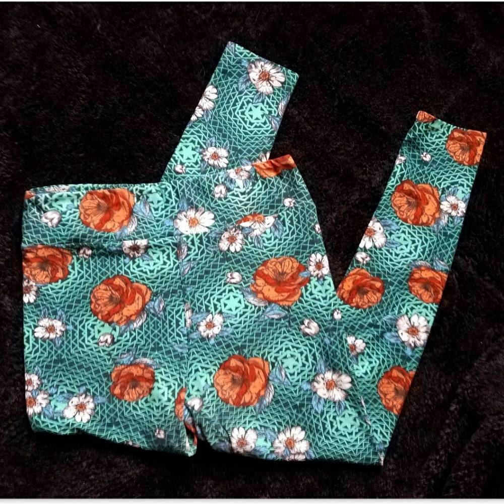 LuLaRoe leggings TC green orange floral flowers XL